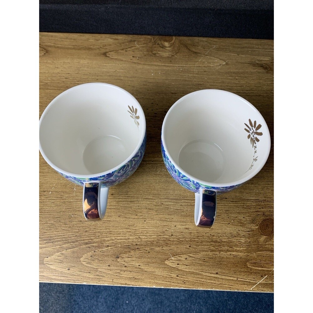 Lilly Pulitzer Ceramic Coffee Tea Cup Mug Set of 2 Blue White Tiger Lily Floral - Picture 6 of 10